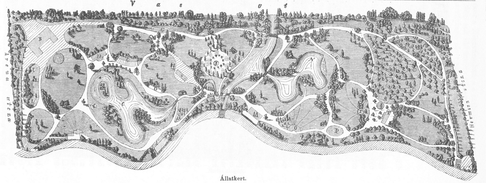Az Állatkert által birtokba vett, bekerített és parkosított terület 1866-ban, a megnyitás évében