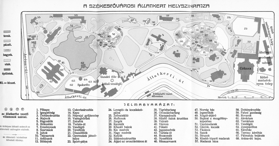 Az Állatkert helyszínrajza 1913-ban: a területet északkelet felől ekkor már nem ért el a Hermina útig, mert az ott lévő 1,7 hektáros sávban már a külső mutatványos telep, azaz a vurstli működött