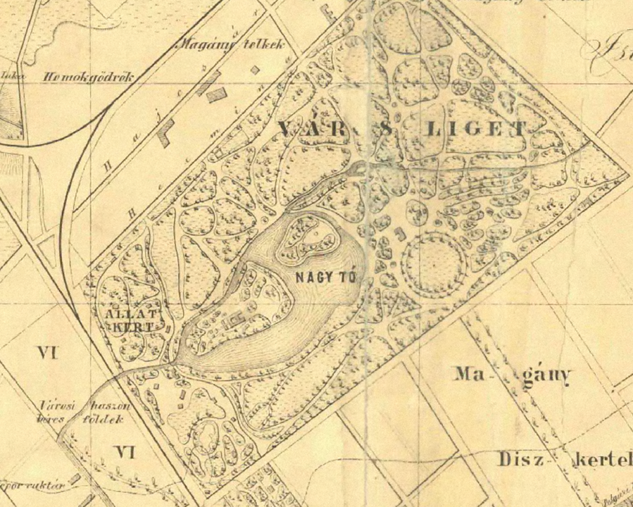A Városliget, és benne az Állatkert egy 1868-as térképen