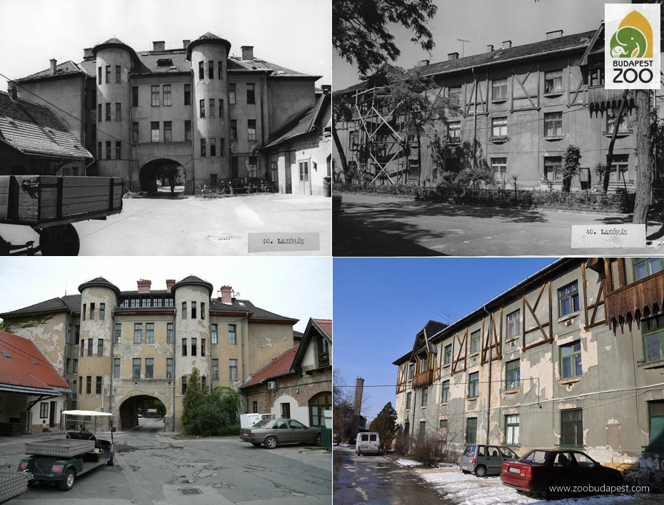 A lakóépület az 1980-as években (felső sor) és 2009-ben, még a homlokzati felújítás előtt (alsó sor)