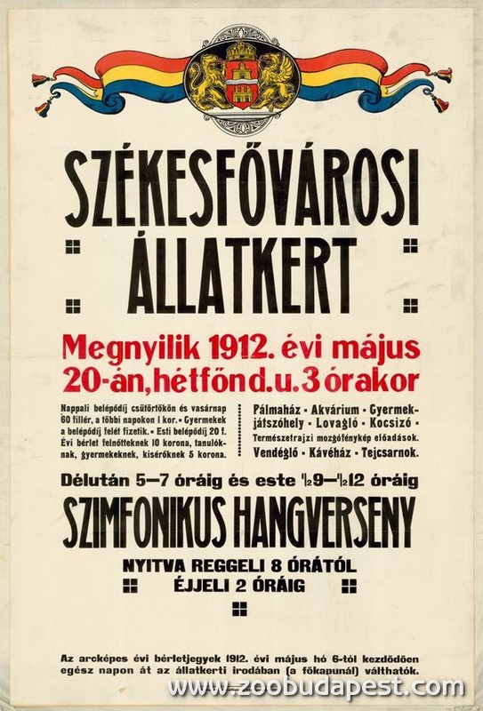 Az Állatkert újbóli megnyitását hirdető plakát (1912) 